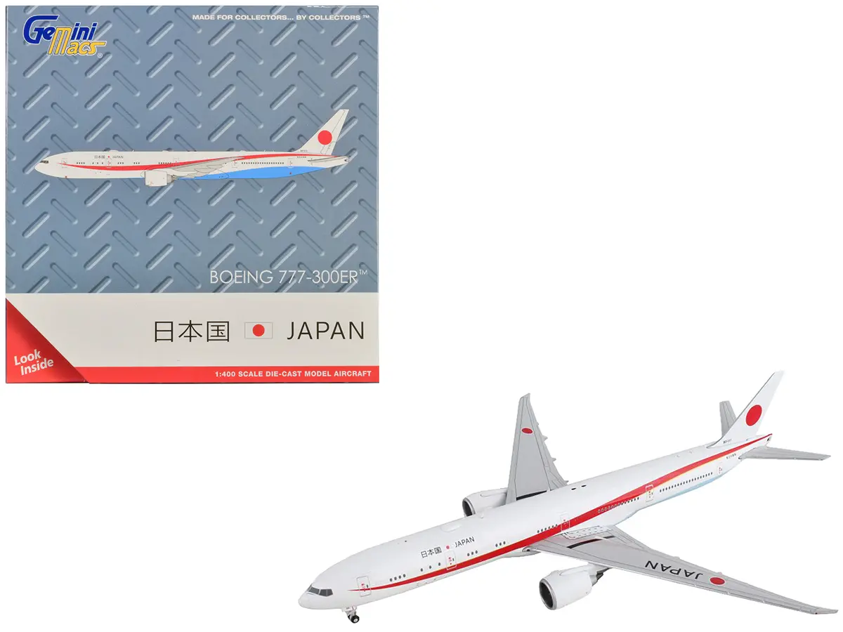 Boeing 777-300Er Commercial Aircraft "Japan Air Self-Defense Force" White With Red Stripes "Gemini Macs" Series 1/400 Diecast Model Airplane By Geminijets 1