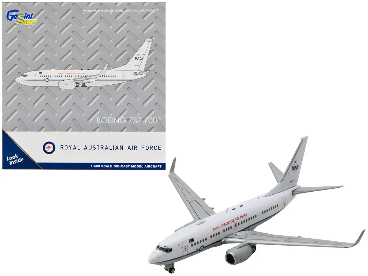 Boeing 737-700 Aircraft "Royal Australian Air Force 100Th Anniversary" (A36-001) White With Blue Stripes "Gemini Macs" Series 1/400 Diecast Model Airplane By Geminijets 1