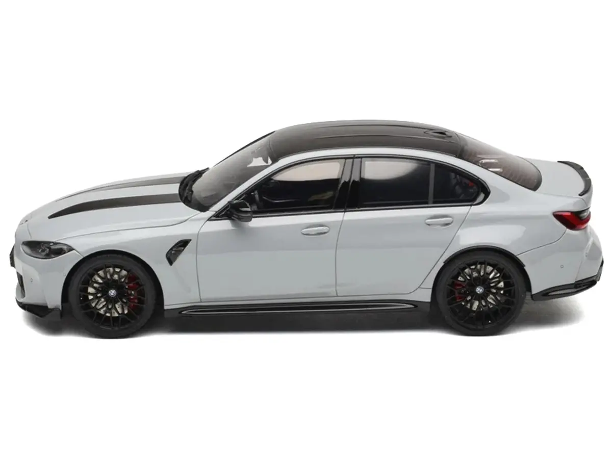 2024 Bmw M3 Cs M Brooklyn Gray Metallic With Black Top And Hood Stripes 1/18 Model Car By Gt Spirit 2
