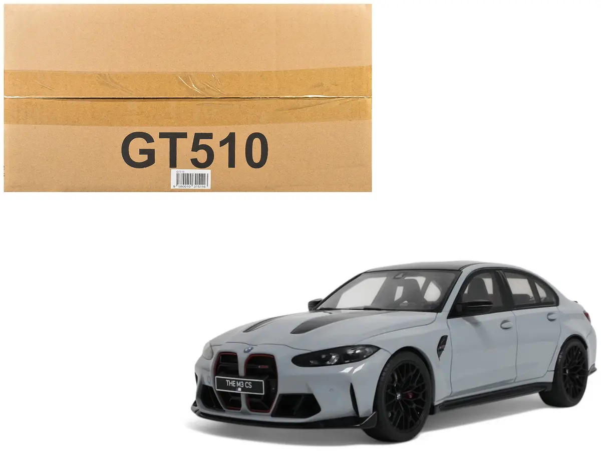 2024 Bmw M3 Cs M Brooklyn Gray Metallic With Black Top And Hood Stripes 1/18 Model Car By Gt Spirit 1