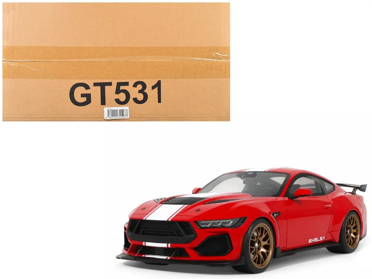 2025 Shelby Mustang Supersnake Race Red With White Stripes 1/18 Model Car By Gt Spirit 1