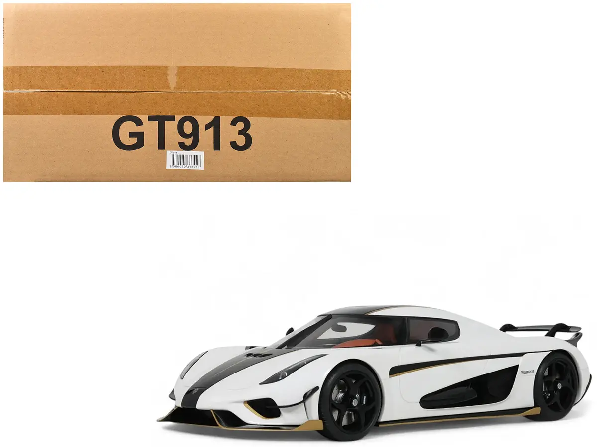 2023 Koenigsegg Regera White With Black Stripes 1/18 Model Car By Gt Spirit 1