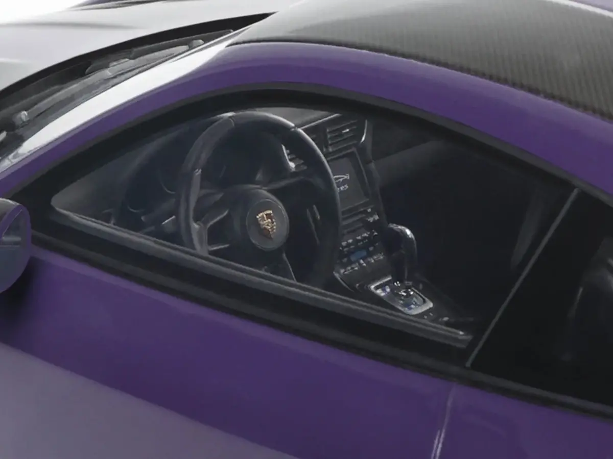 2021 Porsche 911 (991.2) Gt2 Rs Ultraviolet Metallic With Carbon Stripes 1/18 Model Car By Gt Spirit 2