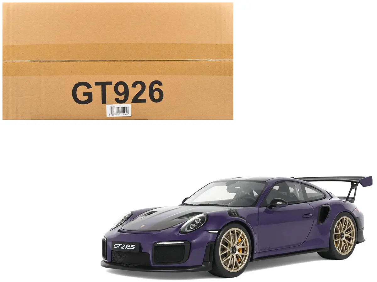 2021 Porsche 911 (991.2) Gt2 Rs Ultraviolet Metallic With Carbon Stripes 1/18 Model Car By Gt Spirit 1