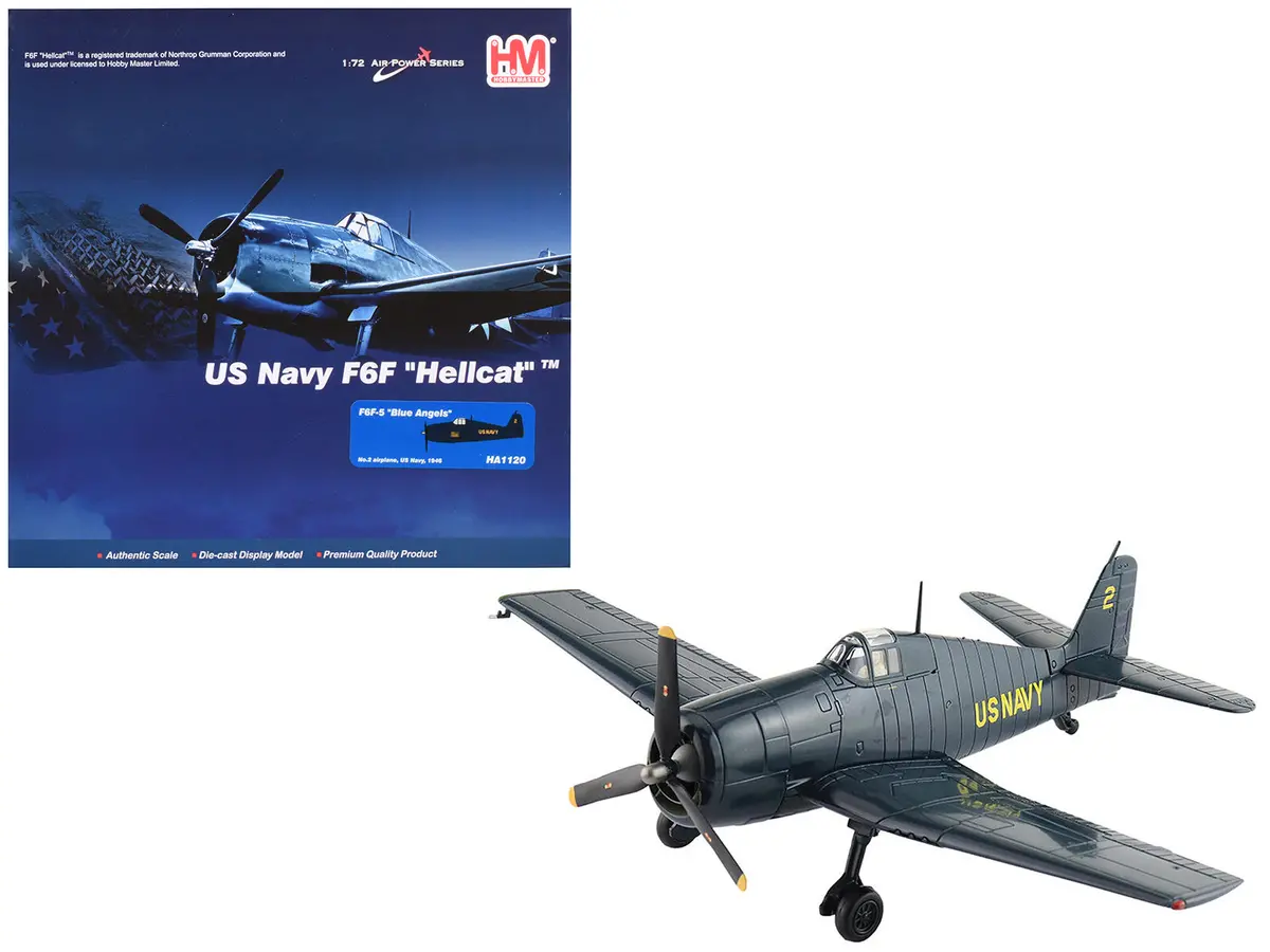 Grumman F6f-5 Hellcat Fighter Aircraft "Blue Angels #2" (1946) United States Navy "Air Power Series" 1/72 Diecast Model By Hobby Master 1