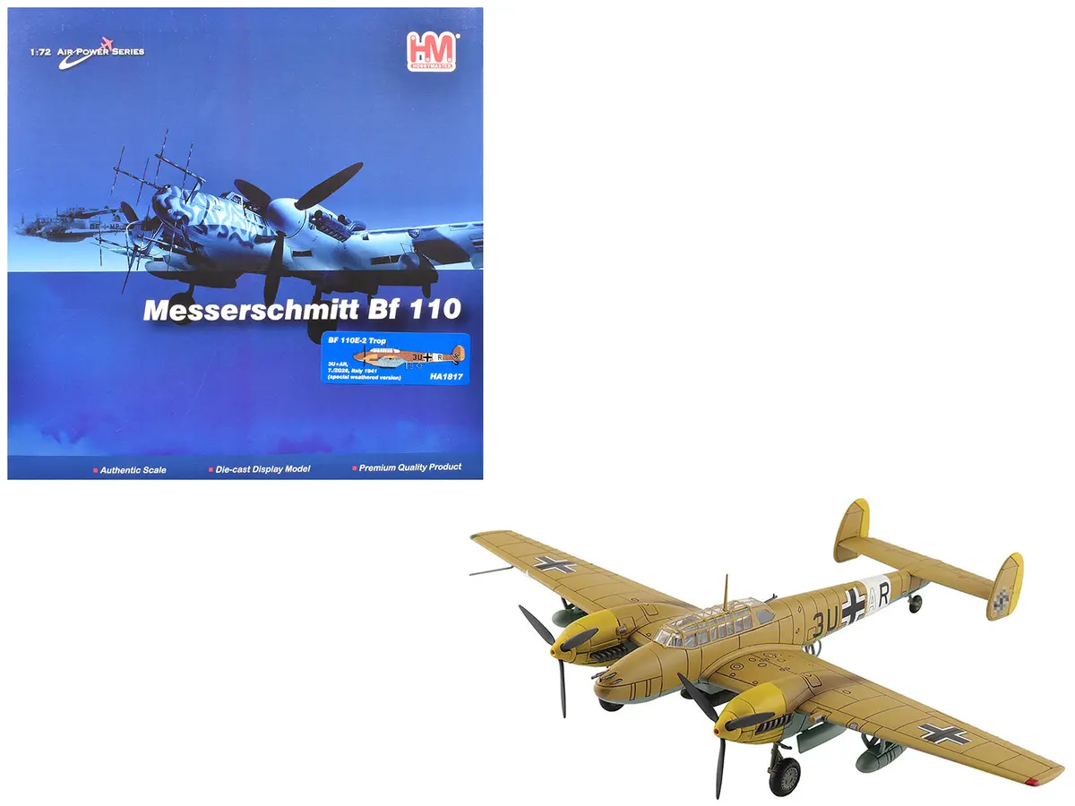 Messerschmitt Bf 110E-2 Trop Fighter Aircraft "3U+Ar 7./Zg26 Italy" (1941) German Luftwaffe "Air Power Series" 1/72 Diecast Model By Hobby Master 1