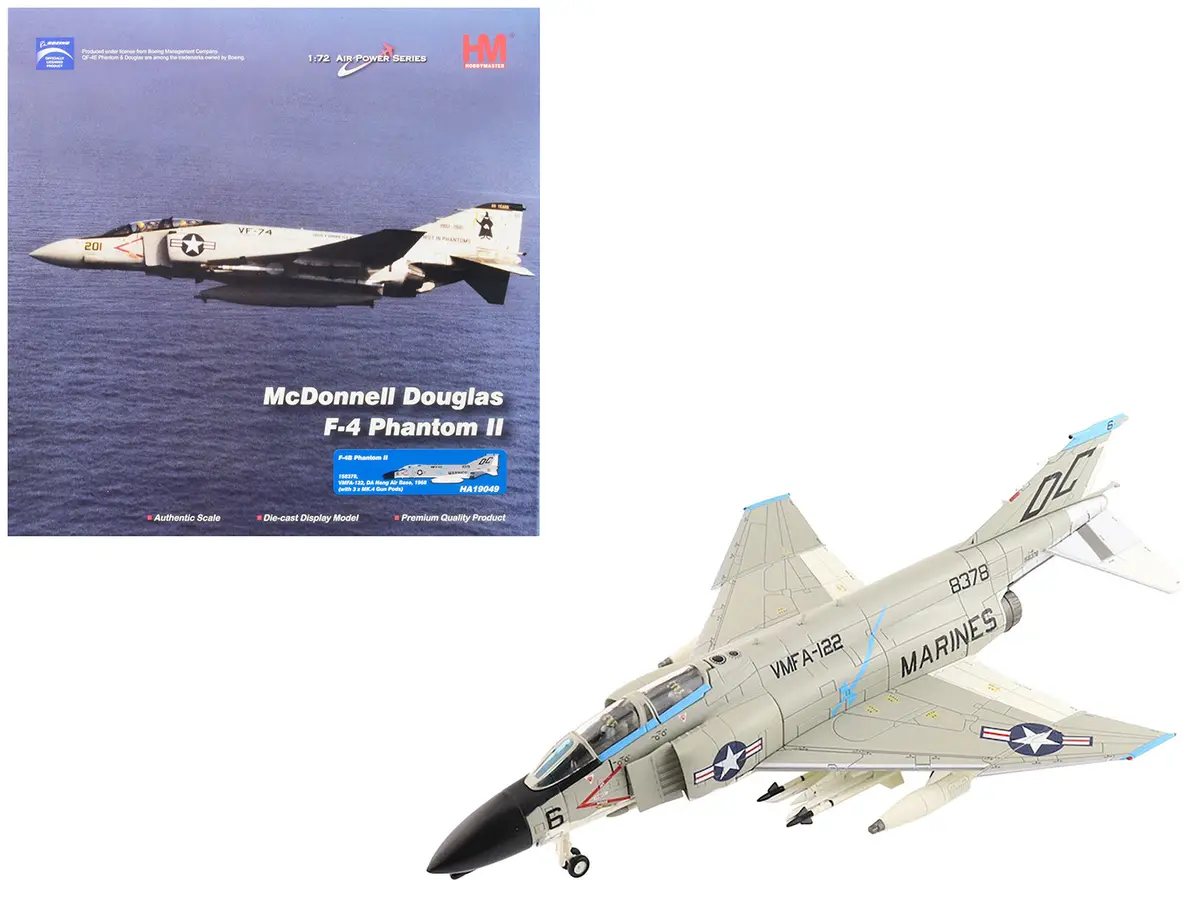 Mcdonnell Douglas F-4B Phantom Ii Aircraft "Vmfa-122 Da Nang Air Base" (1968) United States Marines "Air Power Series" 1/72 Diecast Model By Hobby Master 1