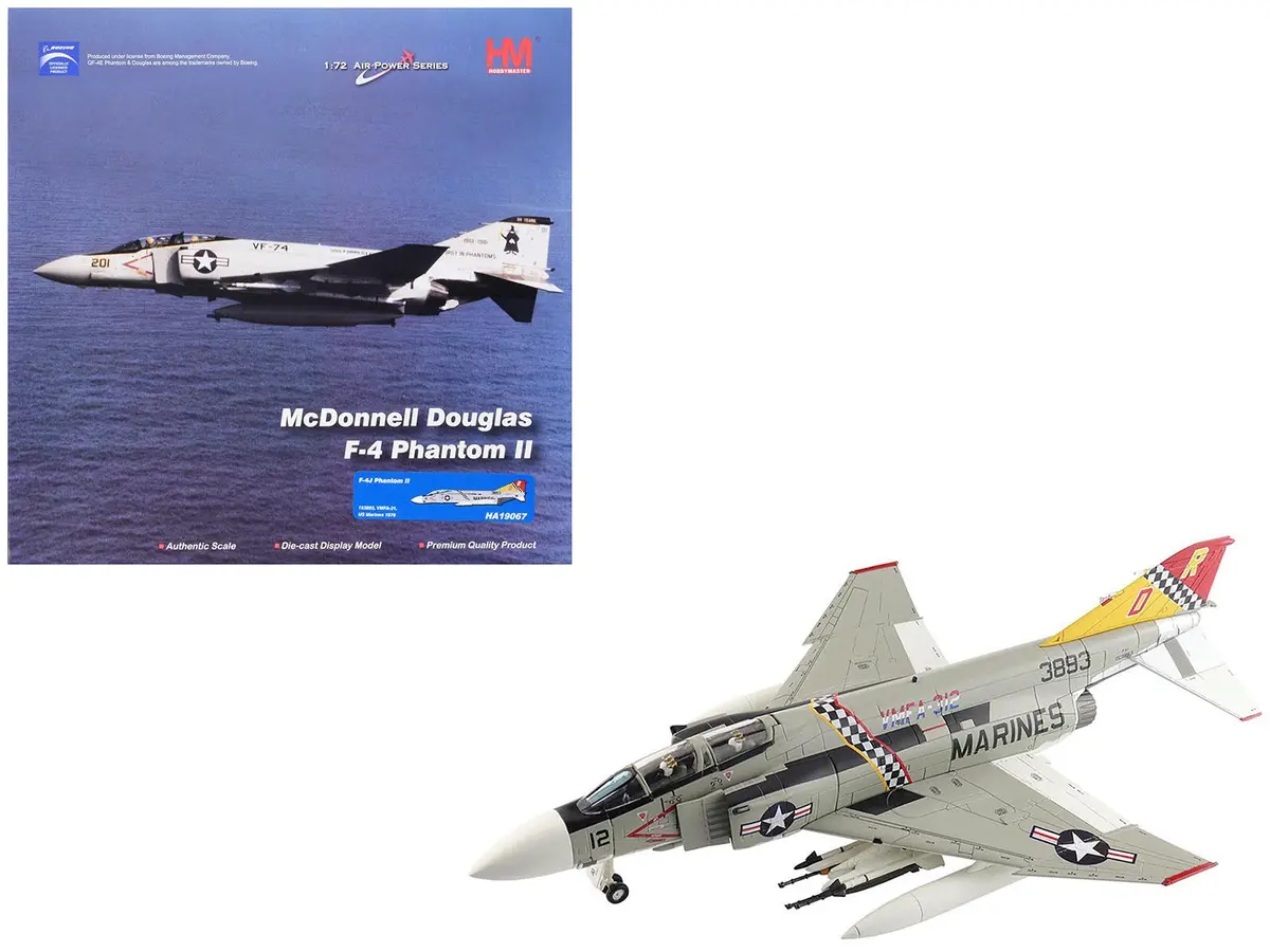 Mcdonnell Douglas F-4J Phantom Ii Fighter-Bomber Aircraft "153893 Vmfa-312 Checkerboards" (1976) United States Marine Corps "Air Power Series" 1/72 Diecast Model By Hobby Master 1