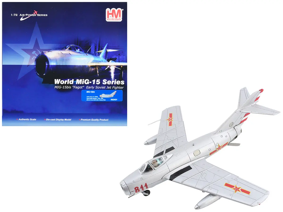 Mikoyan-Gurevich Mig-15Bis Fighter Aircraft "811 72Nd Guards Fighter Aviation Regiment (Gviap) Early Soviet Fighter" Soviet Air Force "Air Power Series" 1/72 Diecast Model By Hobby Master 1