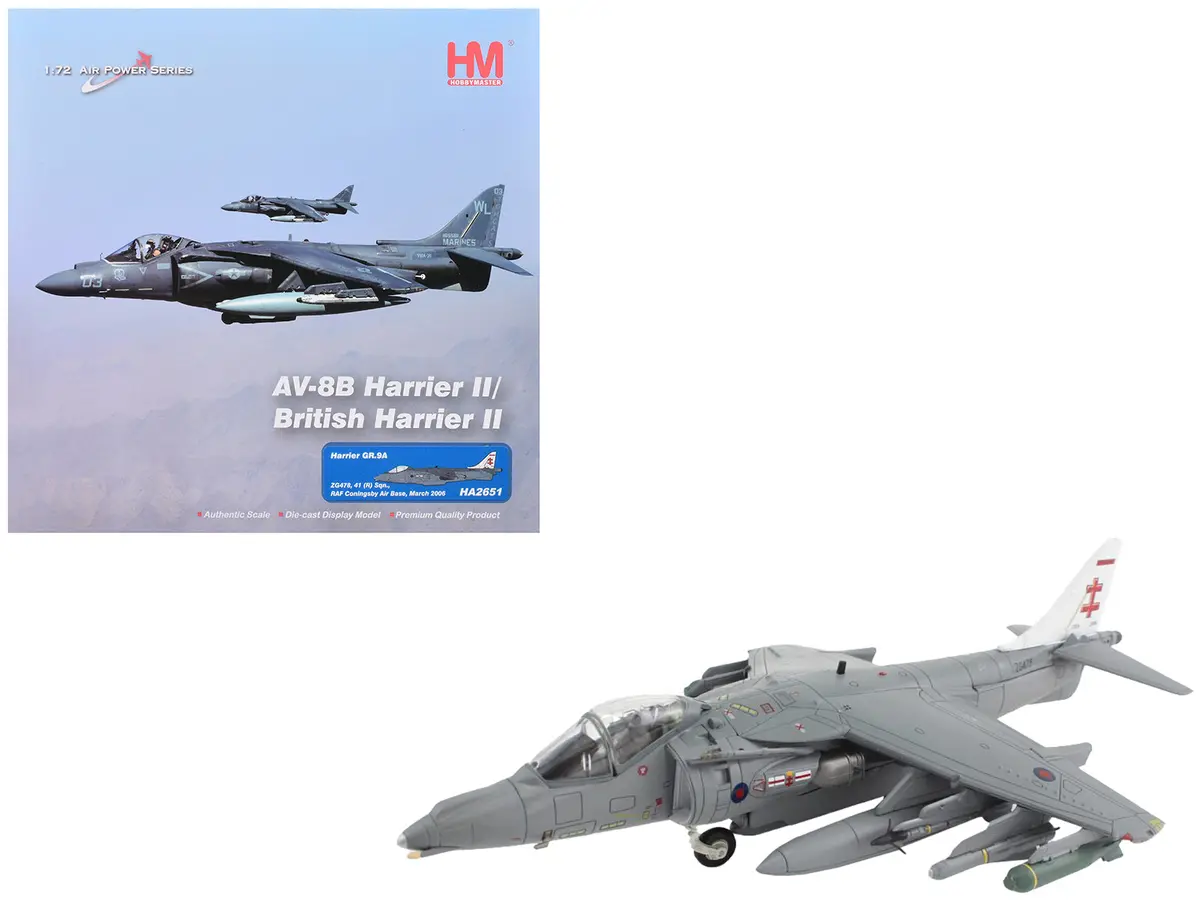 Mcdonnell Douglas Av-8B/British Harrier Ii Gr.9A Aircraft "41 (R) Squadron Raf Coningsby Air Base" (2006) Royal Air Force "Air Power Series" 1/72 Diecast Model By Hobby Master 1