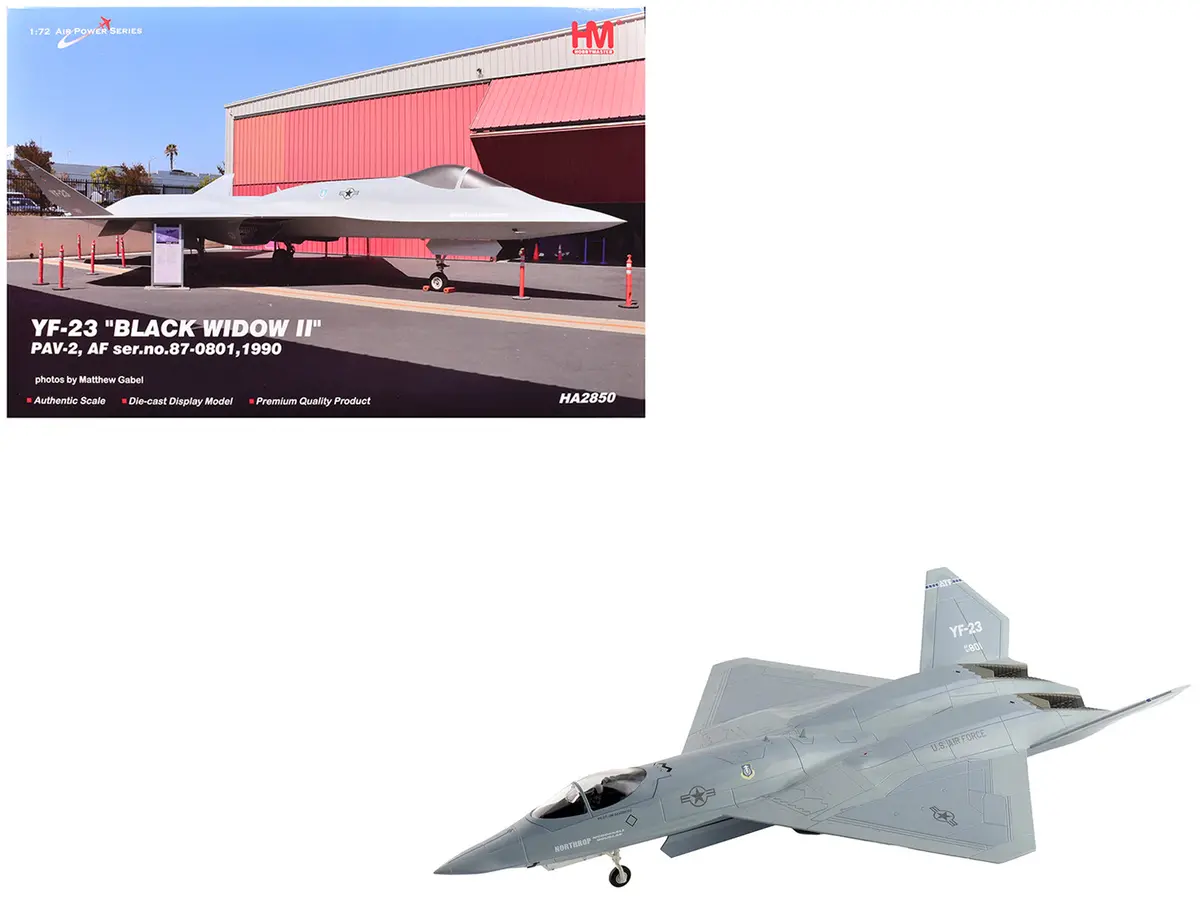 Northrop Yf-23 Black Widow Ii Stealth Fighter Aircraft "#87-0801 Pav-2" (1990) United States Air Force "Air Power Series" 1/72 Diecast Model By Hobby Master 1