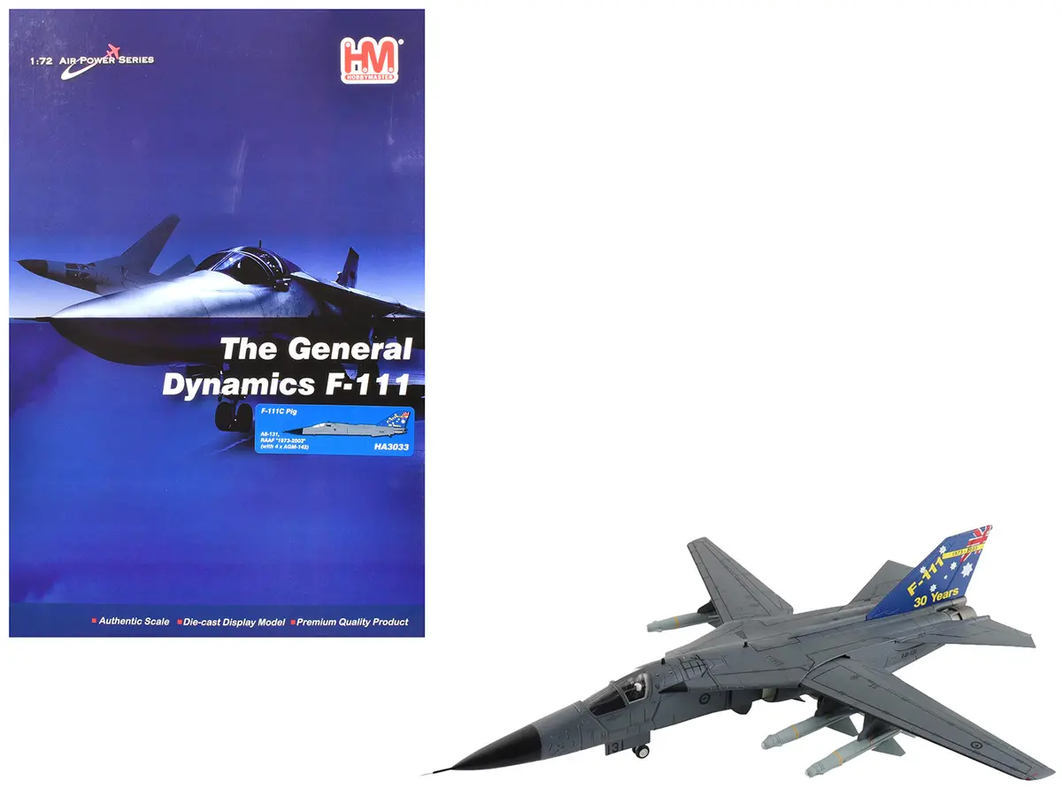 General Dynamics F-111C Pig Aircraft "A8-131 F-111 Operations 30Th Anniversary" (2003) Royal Australian Air Force "Air Power Series" 1/72 Diecast Model By Hobby Master 1