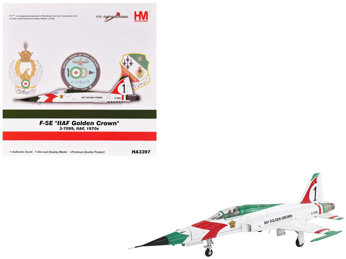 Northrop F-5E Tiger Ii Aircraft "#1 3-7099 Iiaf Golden Crown" Imperial Iranian Air Force "Air Power Series" 1/72 Diecast Model By Hobby Master 1