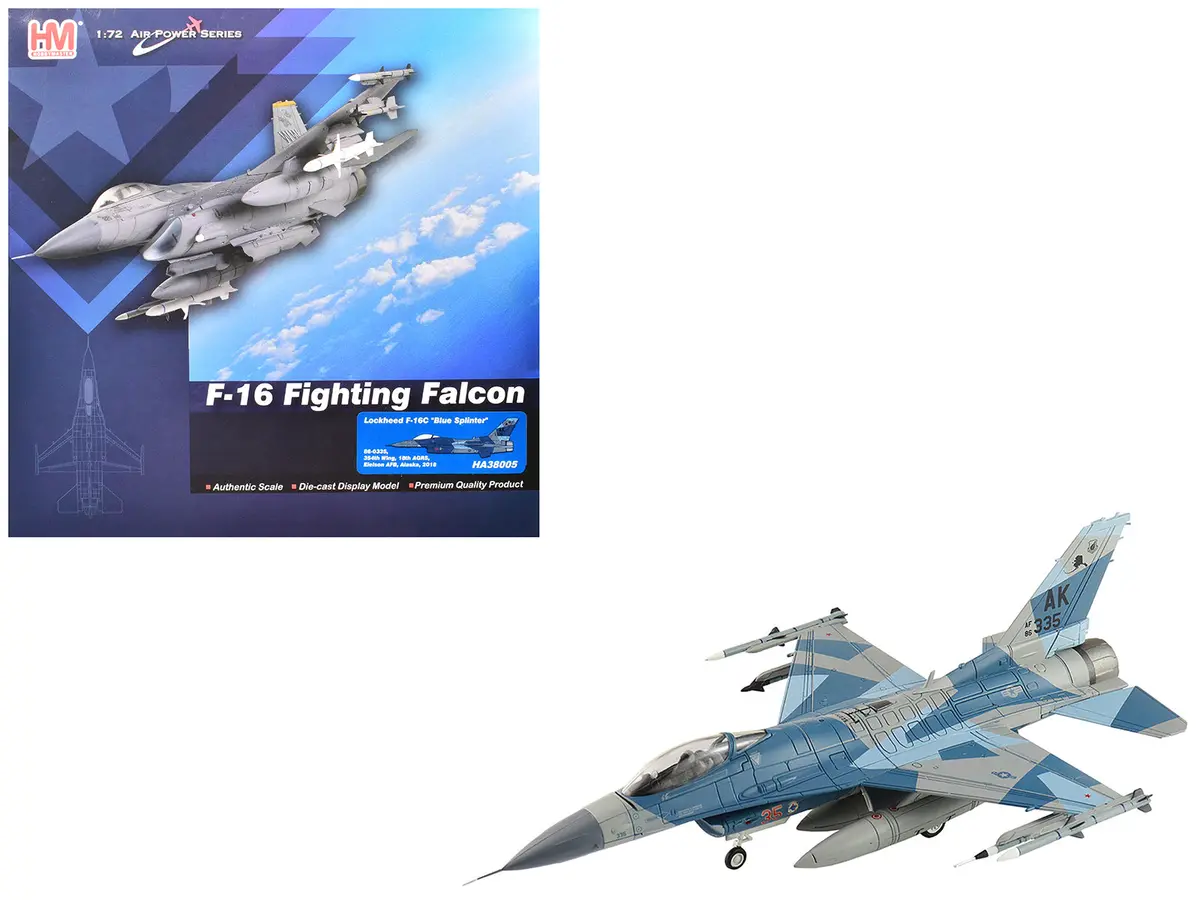 Lockheed F-16C Fighting Falcon Fighter Aircraft "86-0335 Blue Splinter 354Th Wing 18Th Agrs Eielson Afb" (2018) United States Air Force "Air Power Series" 1/72 Diecast Model By Hobby Master 1