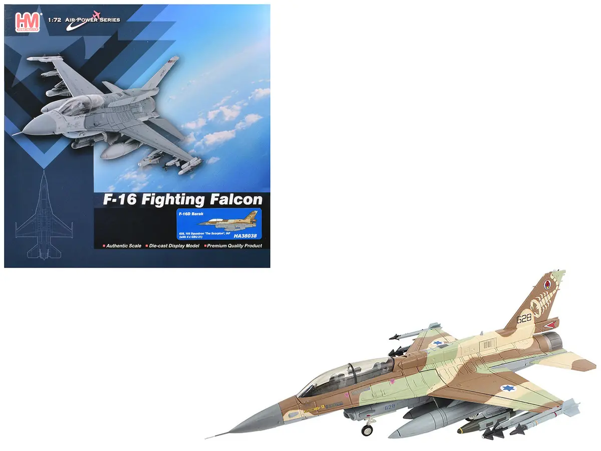Lockheed F-16D Fighting Falcon Fighter Aircraft "628 Barak 105 Squadron The Scorpion" Israeli Air Force "Air Power Series" 1/72 Diecast Model By Hobby Master 1