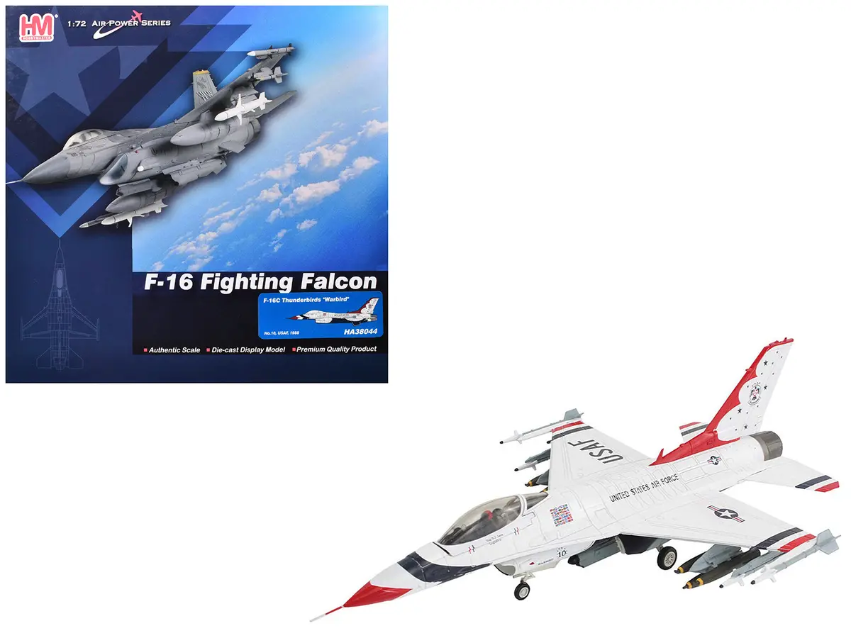 Lockheed F-16C Fighting Falcon Fighter Aircraft "No.10 Thunderbirds Warbird" United States Air Force "Air Power Series" 1/72 Diecast Model By Hobby Master 1