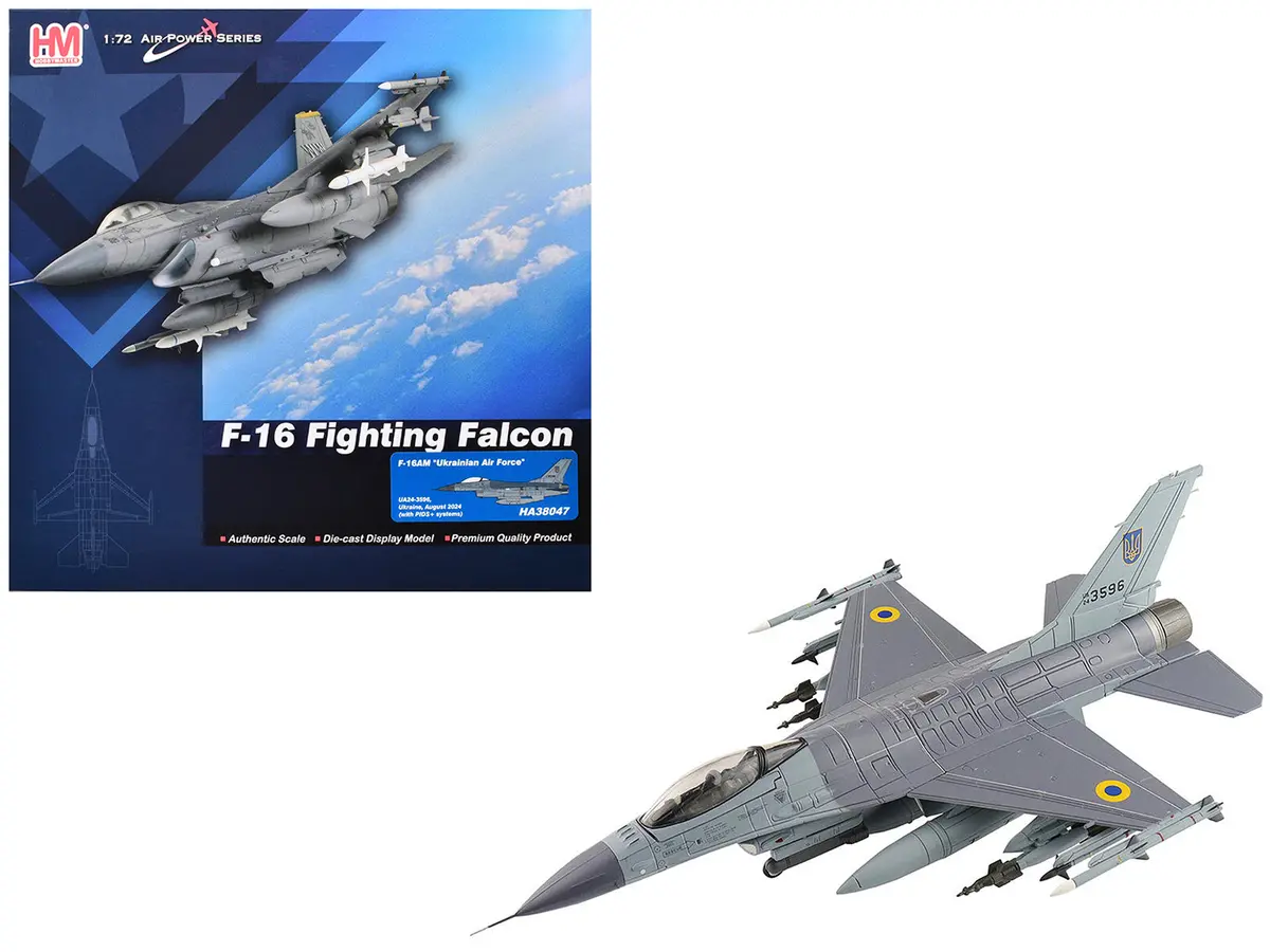 Lockheed F-16Am Fighting Falcon Fighter Aircraft "Ua24-3596 Pylon Integrated Dispenser System Plus" (2024) Ukrainian Air Force "Air Power Series" 1/72 Diecast Model By Hobby Master 1