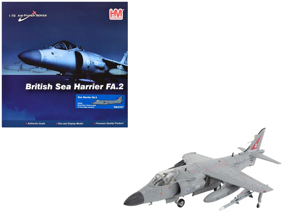 British Aerospace Sea Harrier Fa.2 Aircraft With Sea Eagle Missiles "Zh804 Fairford" (2002) British Royal Navy "Air Power Series" 1/72 Diecast Model By Hobby Master 1