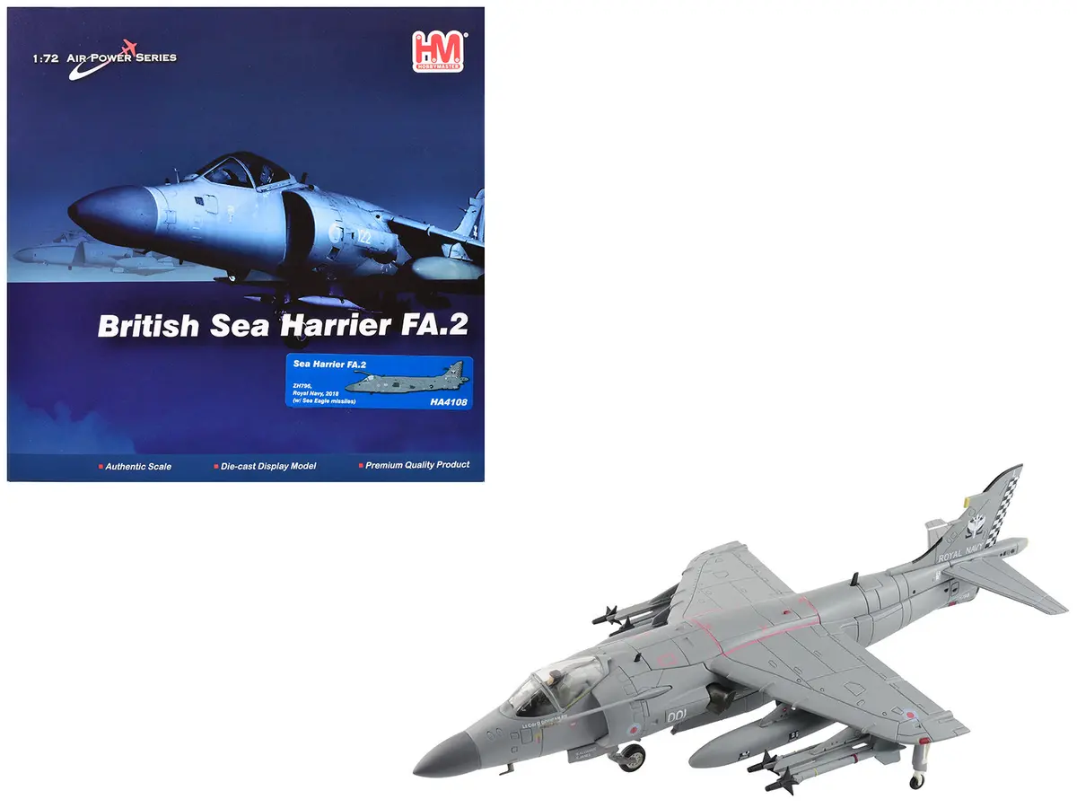 British Aerospace Sea Harrier Fa.2 Aircraft With Sea Eagle Missiles "Zh796" (2018) British Royal Navy "Air Power Series" 1/72 Diecast Model By Hobby Master 1