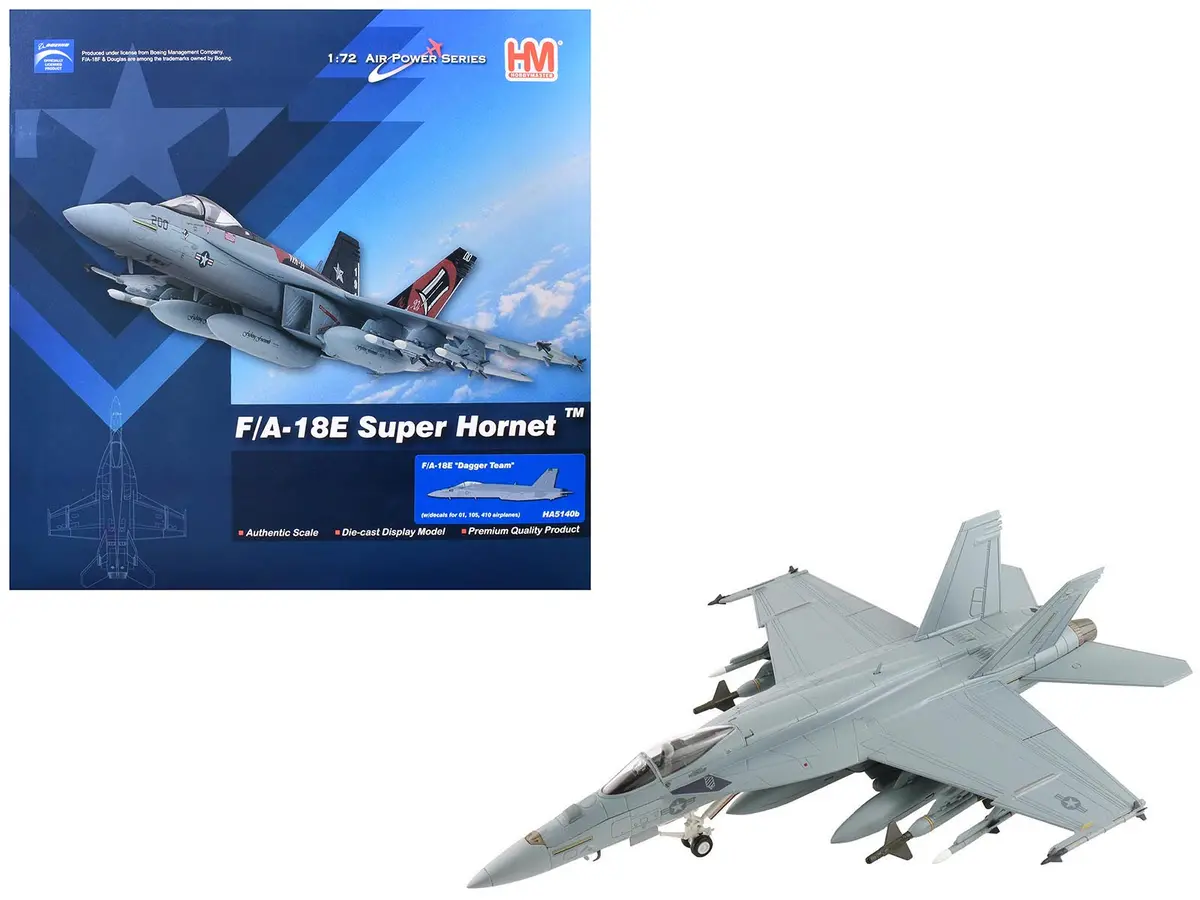 Boeing F/A-18E Super Hornet Fighter Aircraft "Dagger Team (With Decals)" United States Navy "Air Power Series" 1/72 Diecast Model By Hobby Master 1