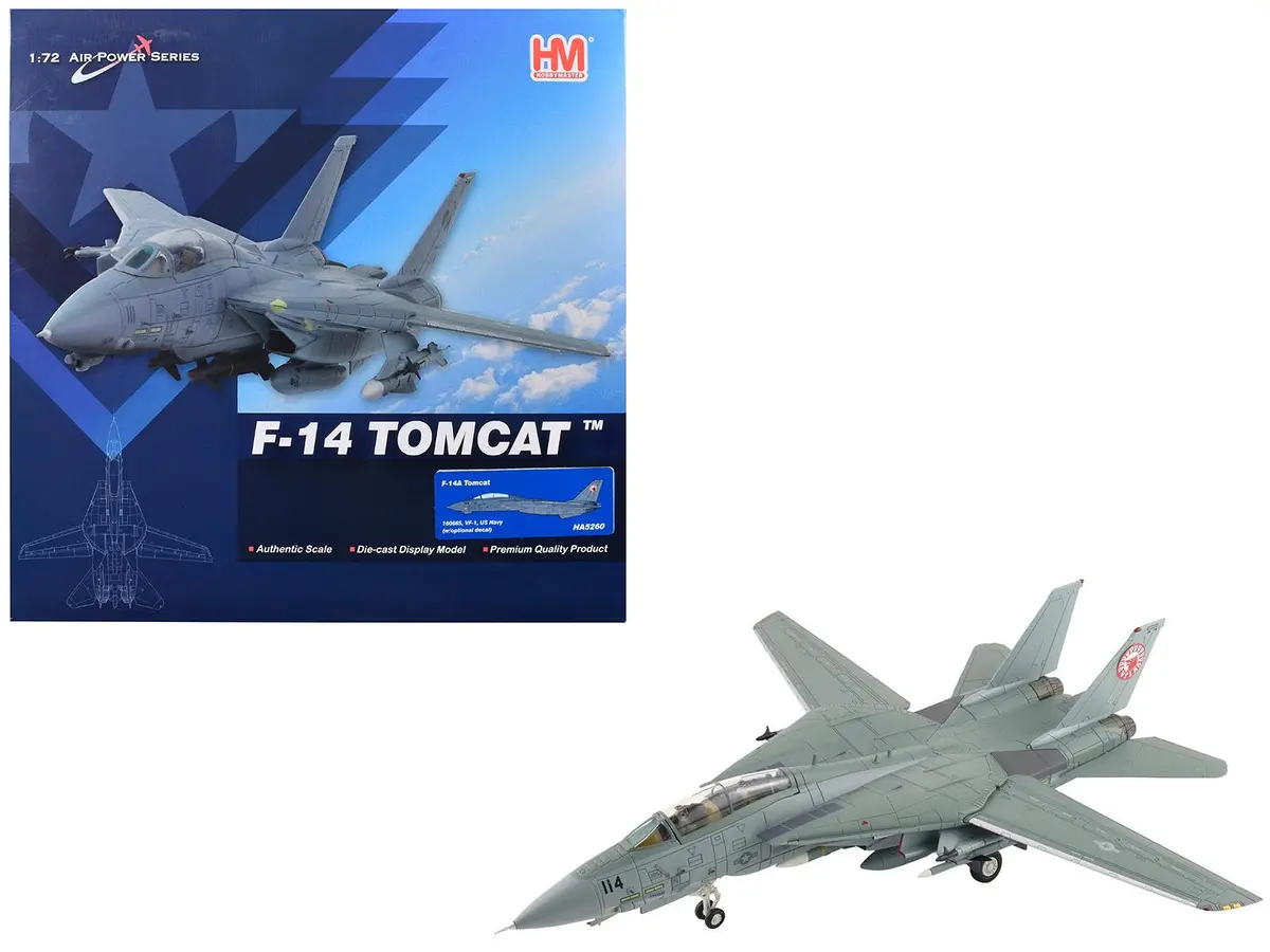 Grumman F-14A Tomcat Fighter Aircraft "Vf-1 (With Optional Decals)" United States Navy "Air Power Series" 1/72 Diecast Model By Hobby Master 1