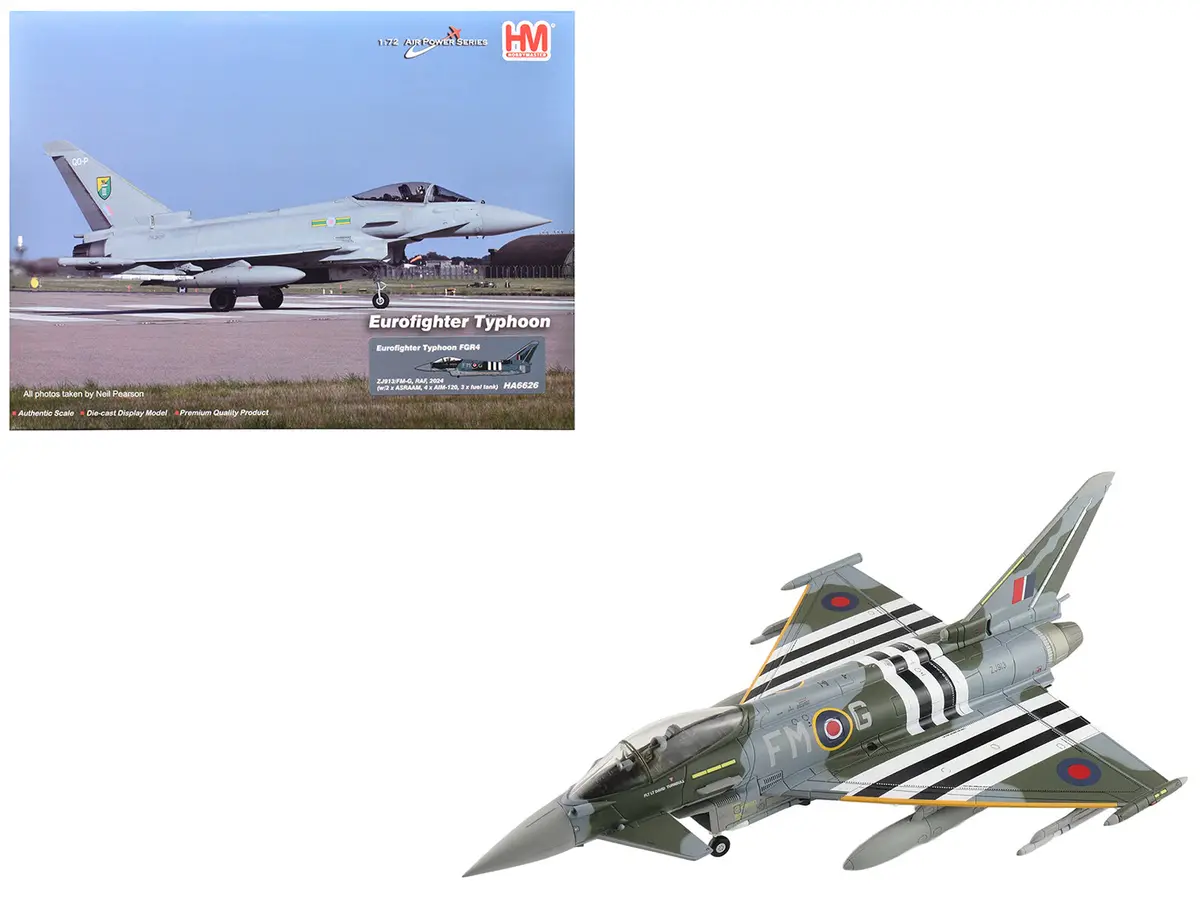 Eurofighter Typhoon Fgr4 Fighter Aircraft "Zj913 Fm-G" (2024) British Royal Air Force "Air Power Series" 1/72 Diecast Model By Hobby Master 1
