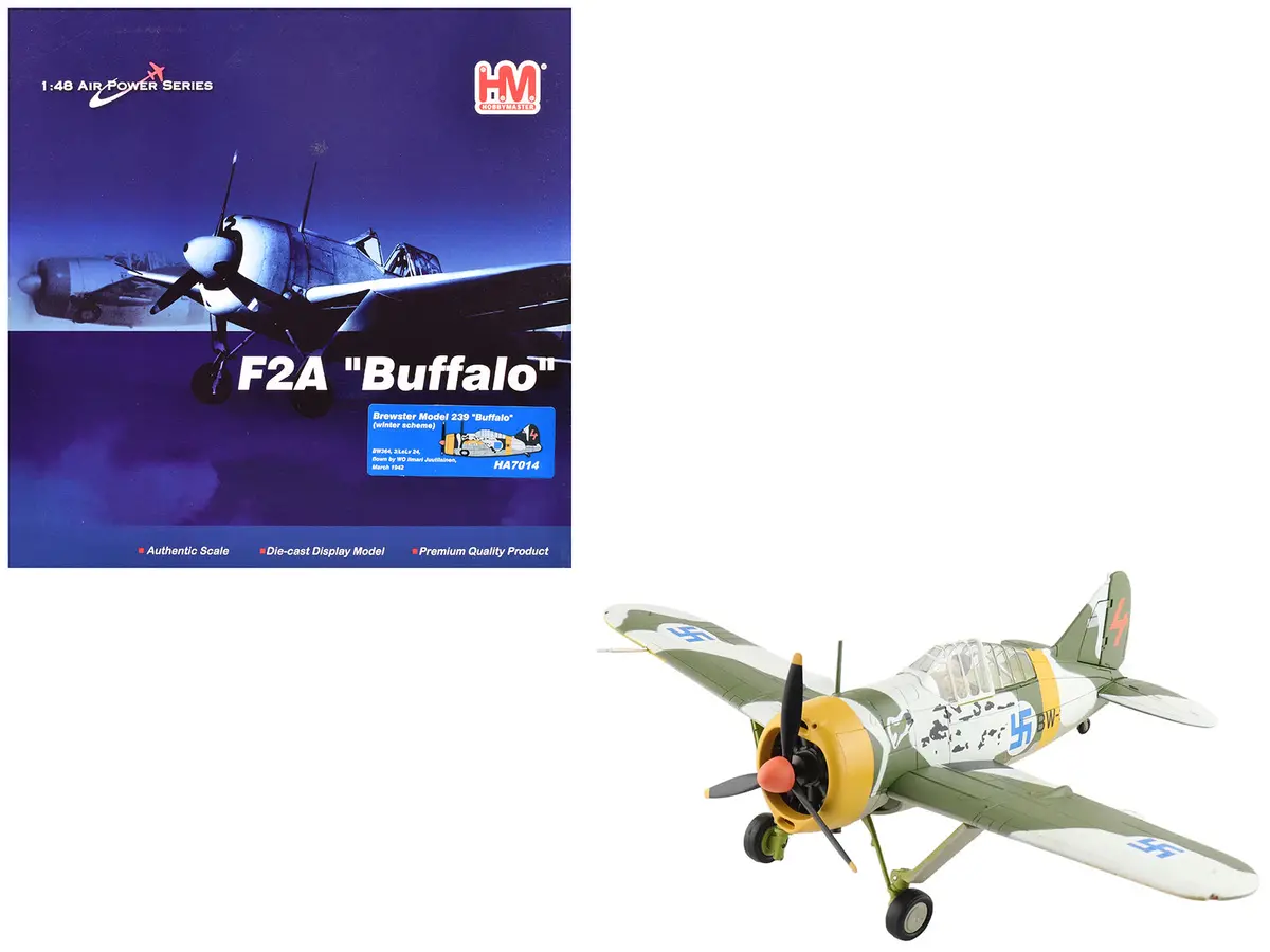 Brewster F2a Model 239 "Buffalo" Fighter Aircraft "Bw364 Lelv 24 Flown By Warrant Officer Ilmari Juutilainen" (1942) Finnish Air Force "Air Power Series" 1/48 Diecast Model By Hobby Master 1