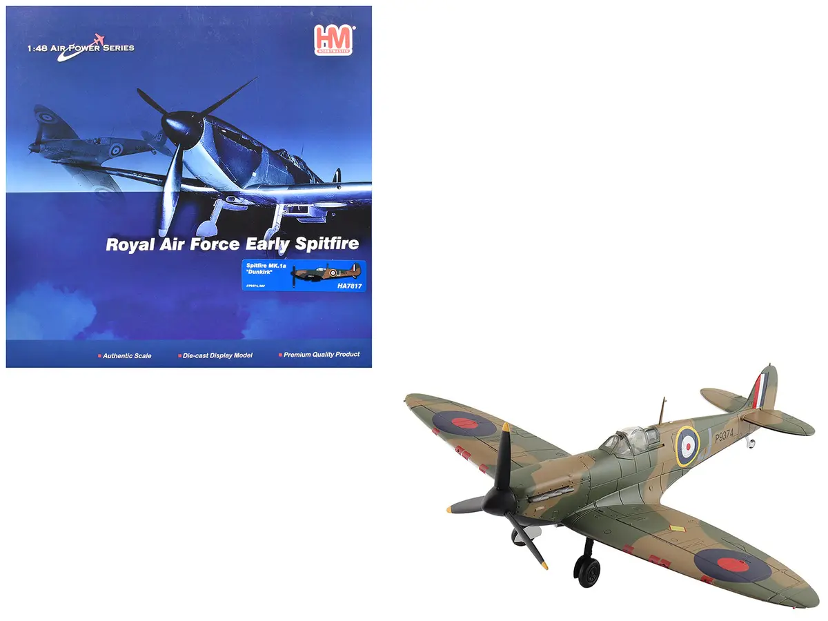 Supermarine Spitfire Mk.1A Fighter Aircraft "J/P9374 Dunkirk" British Royal Air Force "Air Power Series" 1/48 Diecast Model By Hobby Master 1