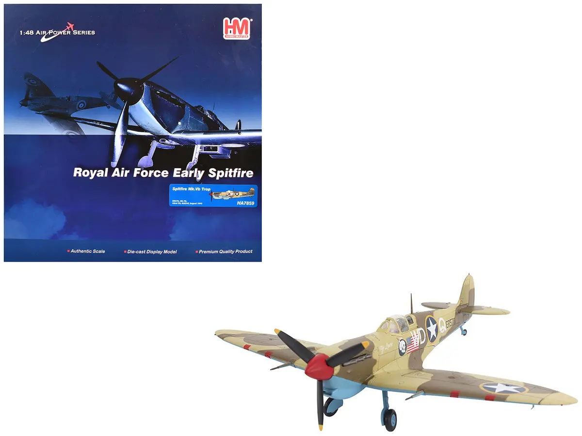 Supermarine Spitfire Mk.Vb Trop Fighter Aircraft "Er570 4Th Fighter Squadron 52Nd Fighter Group" (1943) Mediterranean Allied Coastal Air Force "Air Power Series" 1/48 Diecast Model By Hobby Master 1