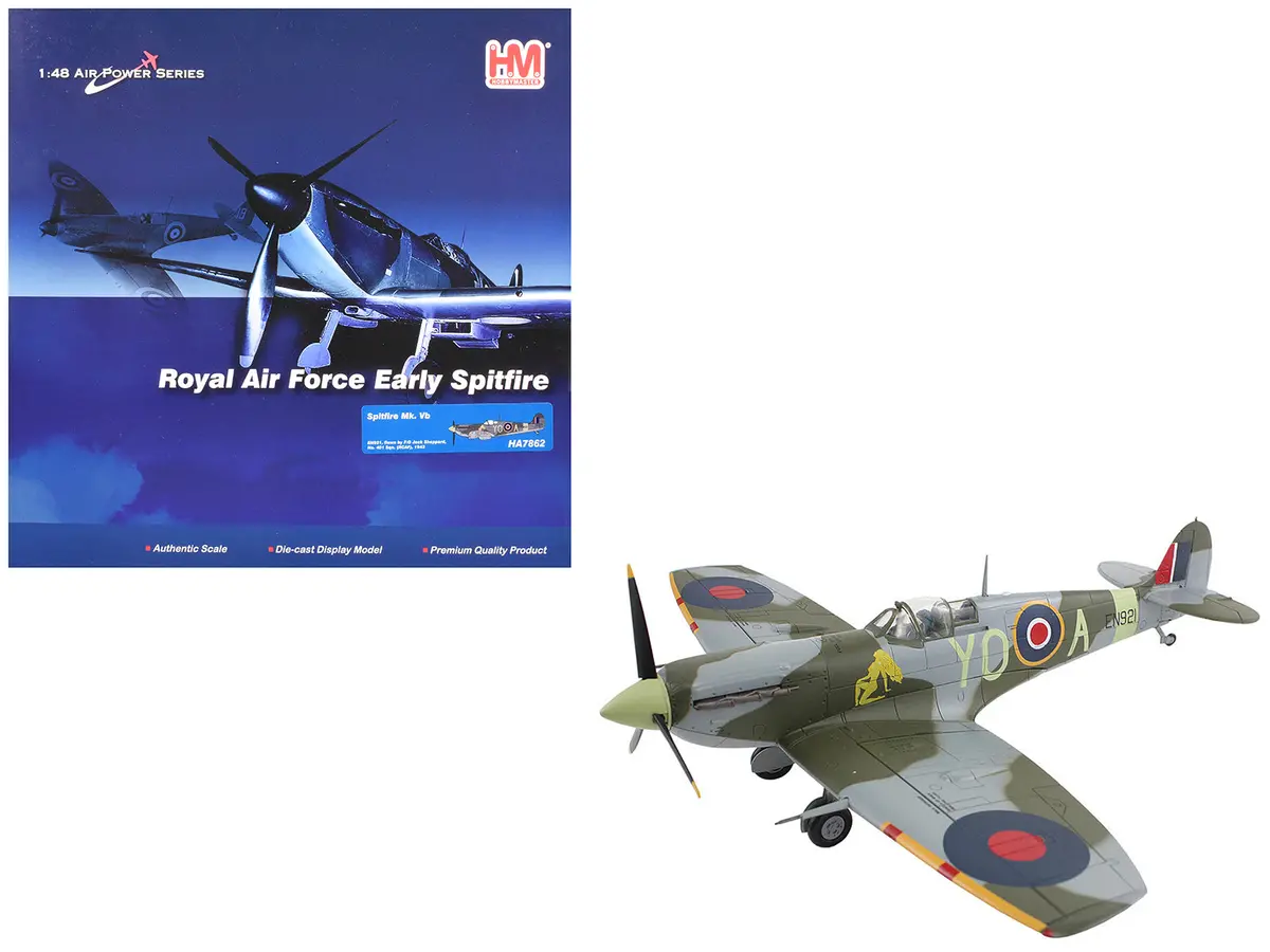 Supermarine Spitfire Mk Vb Fighter Aircraft "En921 Flying Officer Jack Sheppard No. 401 Squadron" (1943) Royal Canadian Air Force "Air Power Series" 1/48 Diecast Model By Hobby Master 1