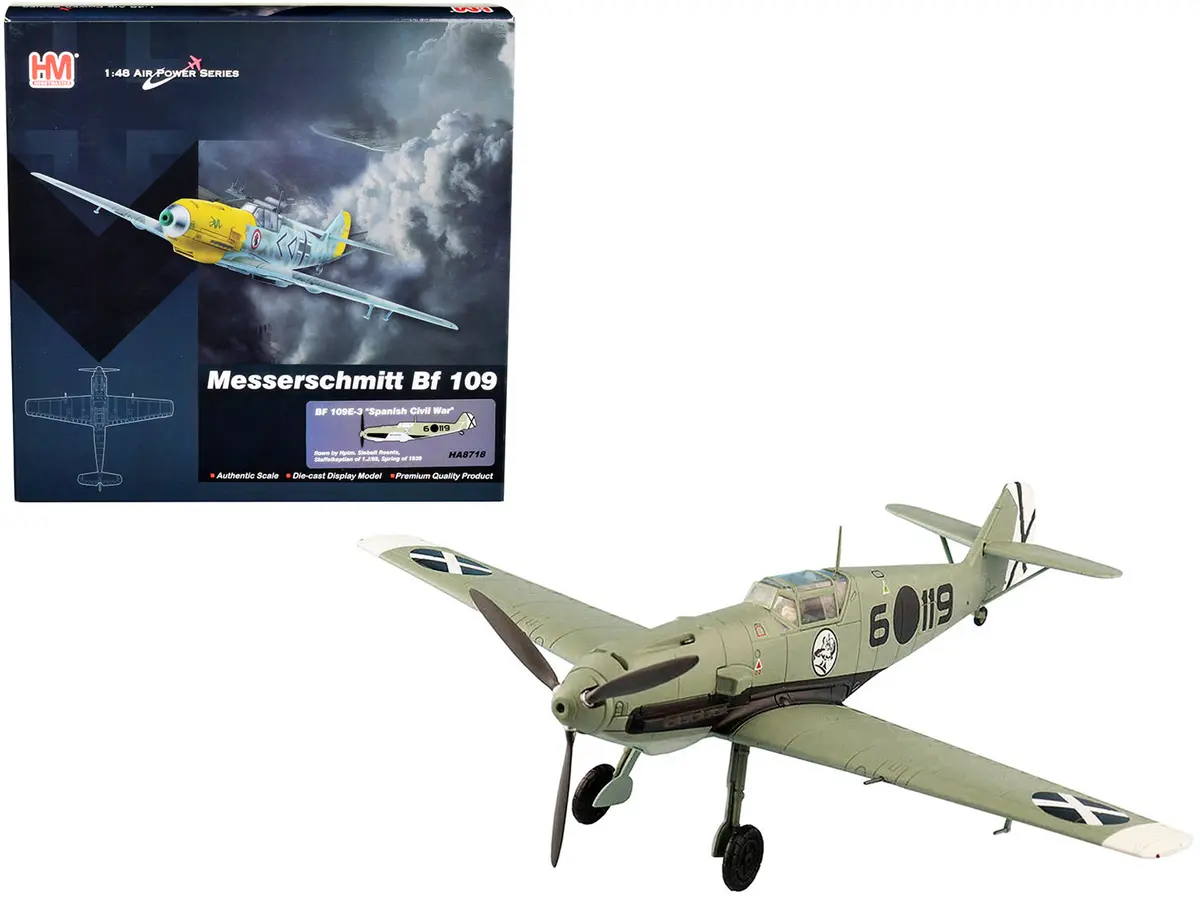 Messerschmitt Bf 109E-3 Fighter Aircraft "Hauptmann Siebelt Reents Spanish Civil War" (1939) "Air Power Series" 1/48 Diecast Model By Hobby Master 1