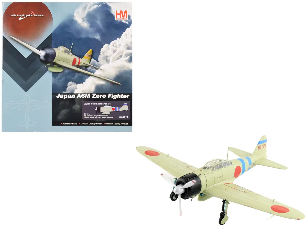 Mitsubishi A6m2 Zerotype 21 Fighter Aircraft "Po 1St Class Tsugio Matsuyama Carrier Hiryu Pearl Harbor" (1941) Imperial Japanese Navy Air Service "Air Power Series" 1/48 Diecast Model By Hobby Master 1