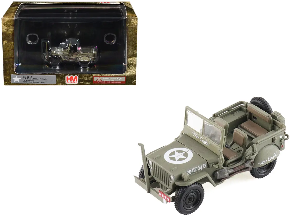 U.S. 1/4 Ton Military Vehicle Olive Drab "Gen. George Patton Us 3Rd Army War Eagle" (1945) United States Army "Ground Power Series" 1/72 Diecast Model By Hobby Master 1