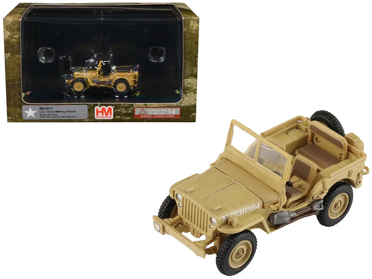 U.S. 1/4 Ton Military Vehicle Desert Sand "British 8Th Army Gen. Bernard Montgomery Sicily" (1943) Royal Army "Ground Power Series" 1/72 Diecast Model By Hobby Master 1