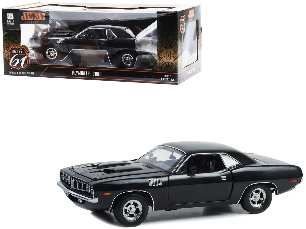 Plymouth Barracuda Black "John Wick: Chapter 4" (2023) Movie 1/18 Diecast Model Car By Highway 61 1