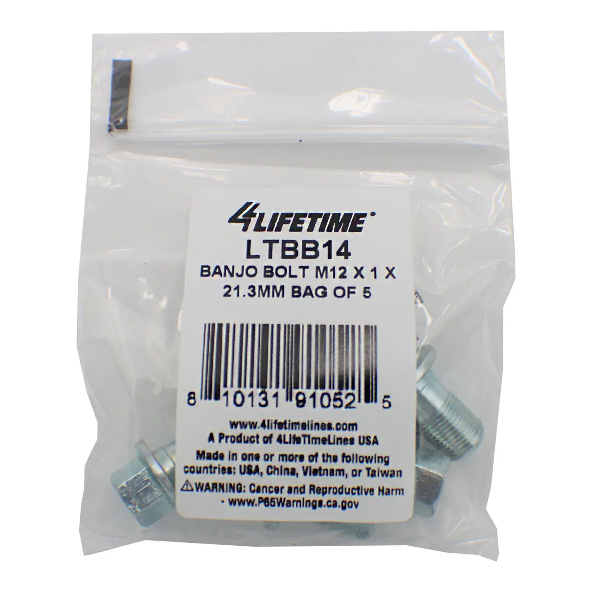 Banjo Bolt, M12 X 1 X 21.3Mm, Bag Of 5 1