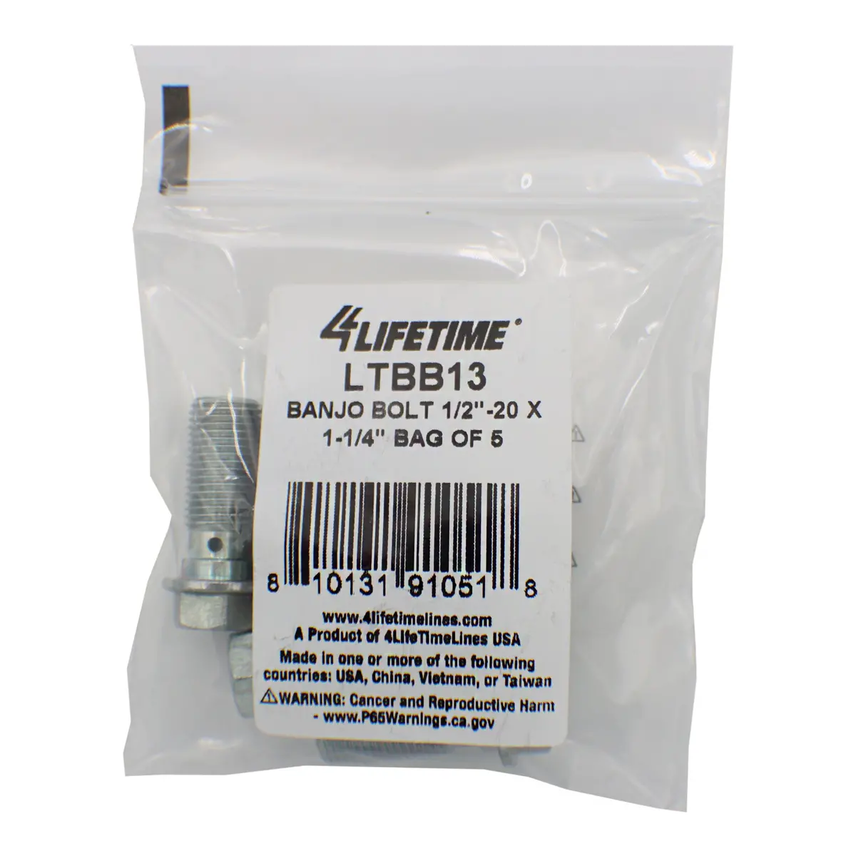 Banjo Bolt, 1/2"-20 X 1-1/4", Bag Of 5 1