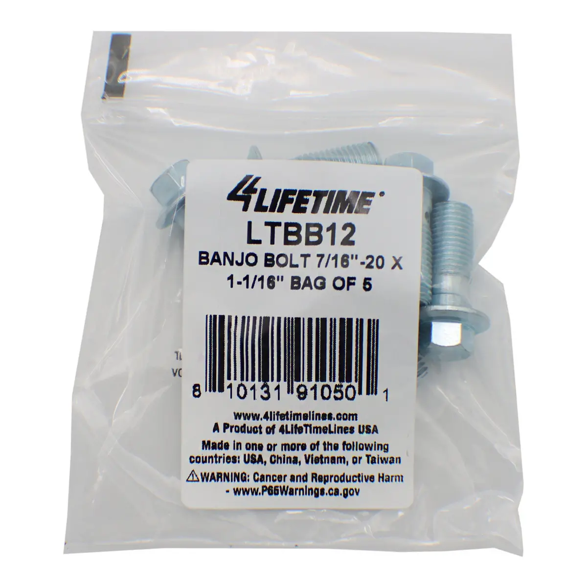 Banjo Bolt, 7/16"-20 X 1-1/16", Bag Of 5 1