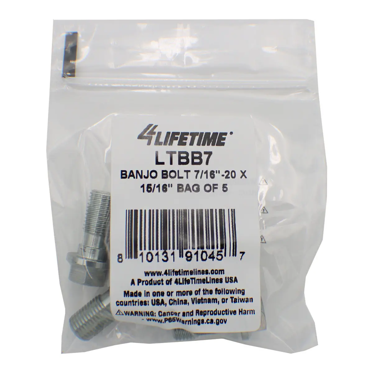 Banjo Bolt, 7/16"-20 X 15/16", Bag Of 5 1