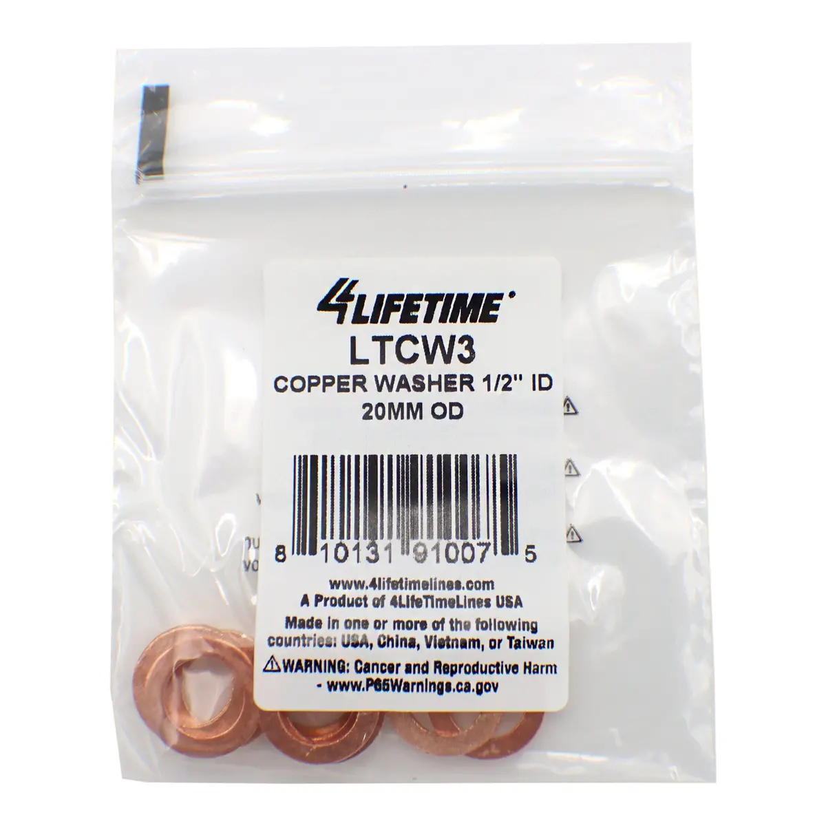 Copper Washer, 1/2" Id, 20Mm Od 1