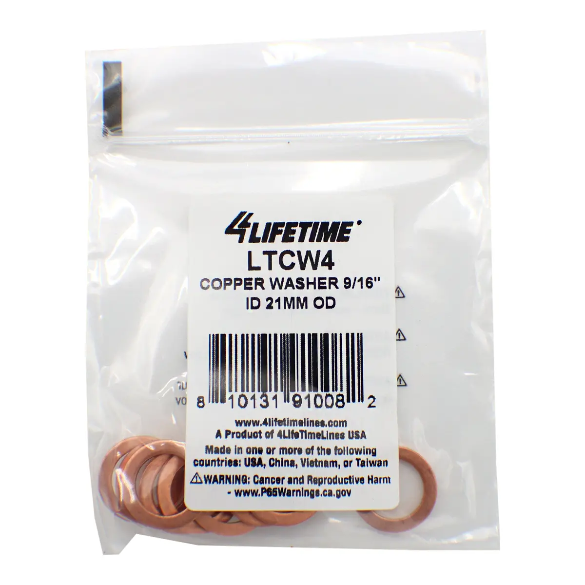 Copper Washer, 9/16" Id, 21Mm Od 1