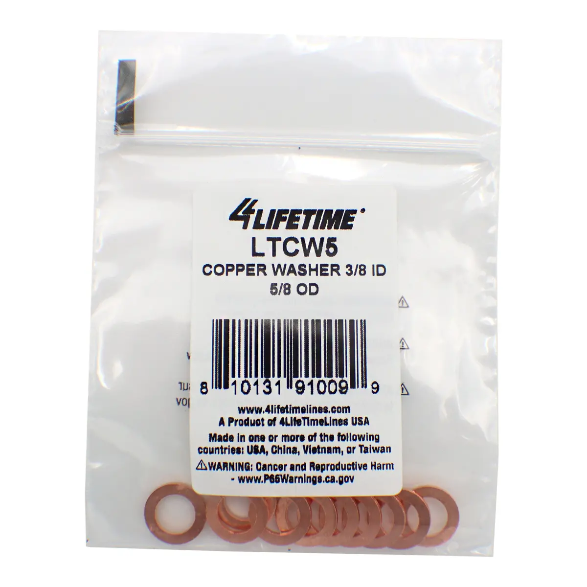 Copper Washer, 3/8 Id, 5/8 Od 1