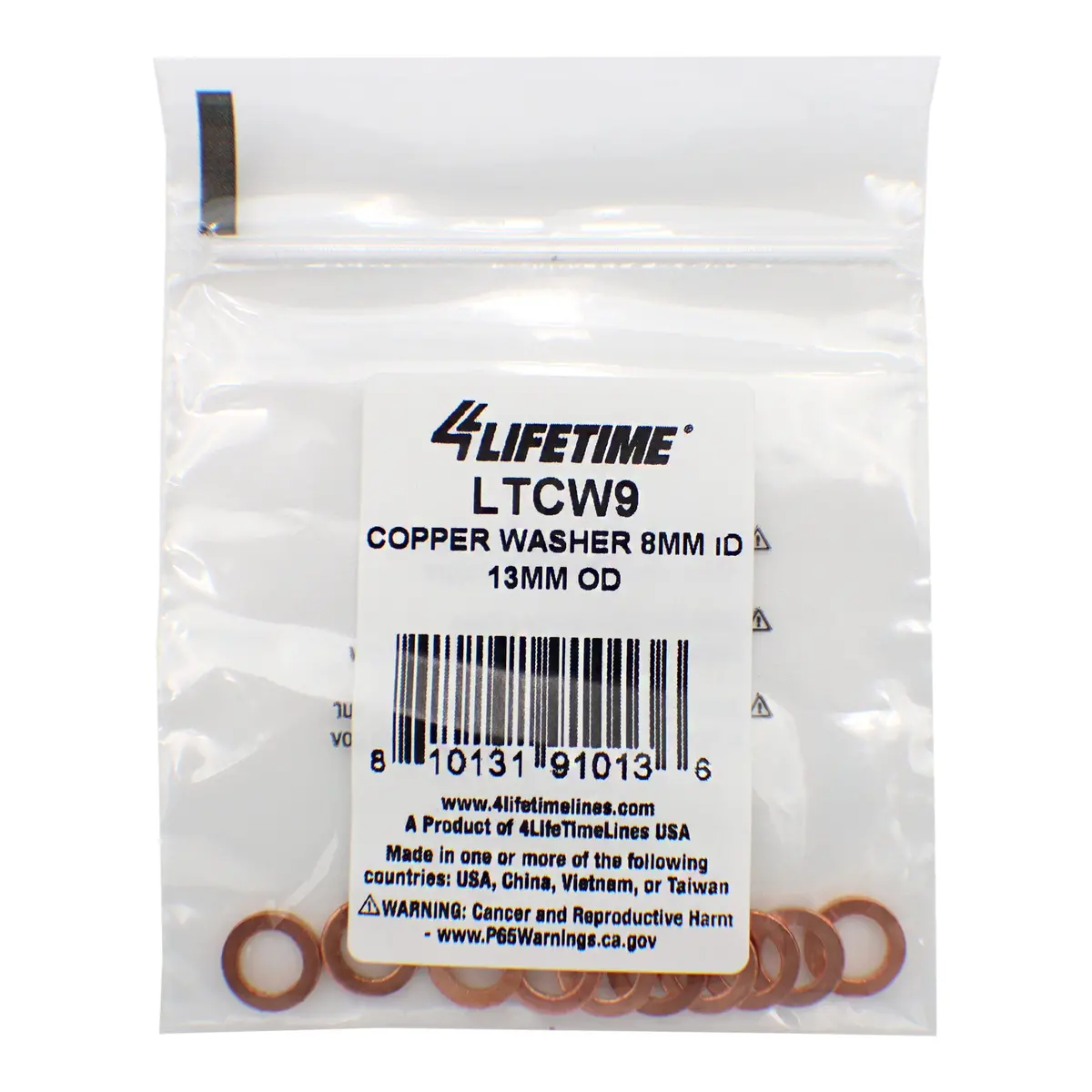 Copper Washer, 8Mm Id, 13Mm Od 1