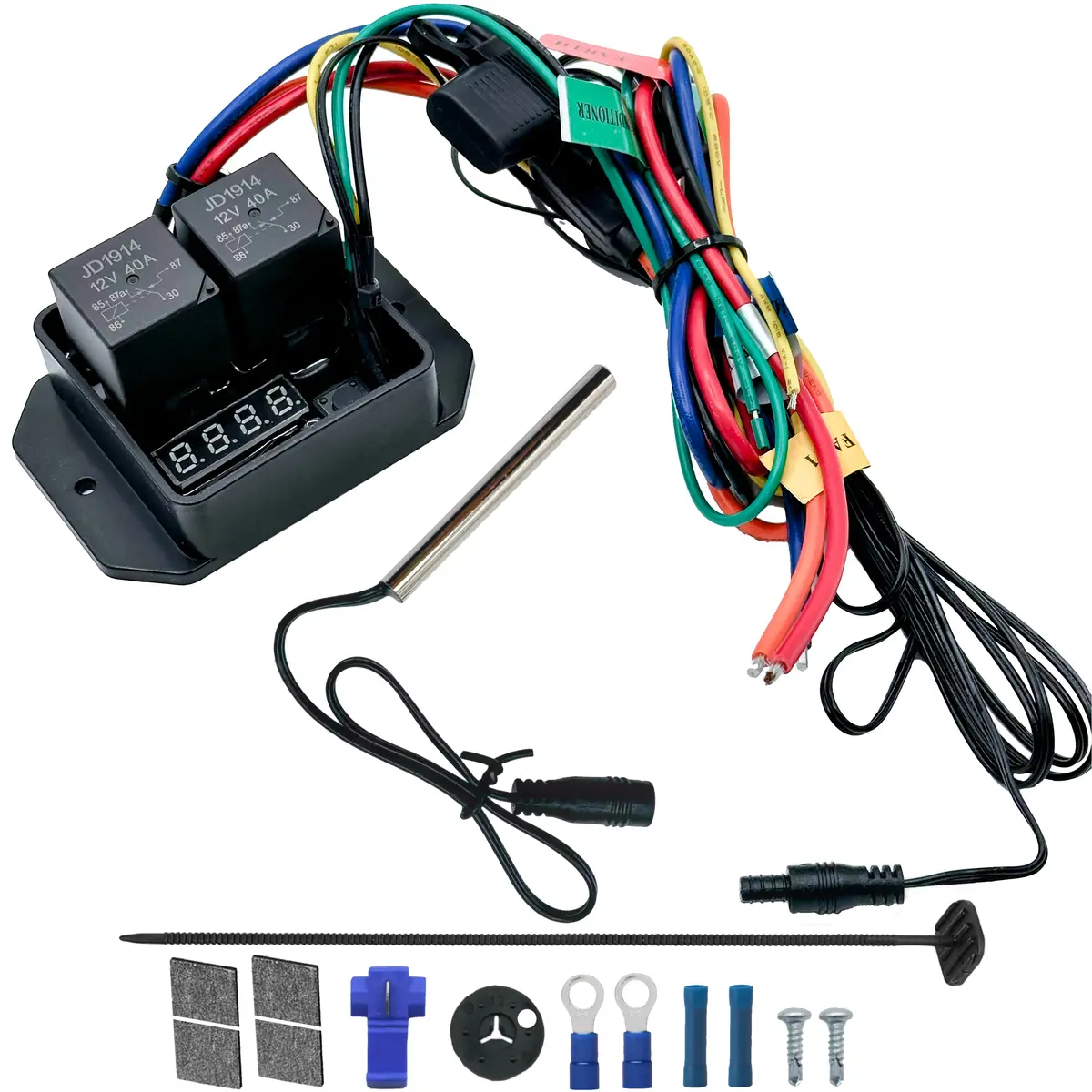 Digital Adjustable Dual Fan Controller Temp Switch Relay Wire Harness Kit 1