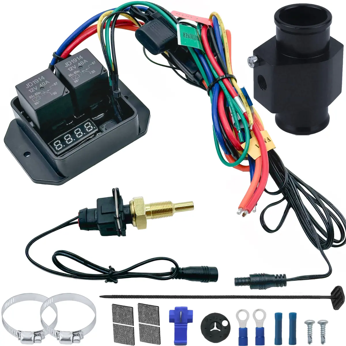 Digital Adjustable Electric Fan Thermostat Temp Switch Hose Adapter Kit 1