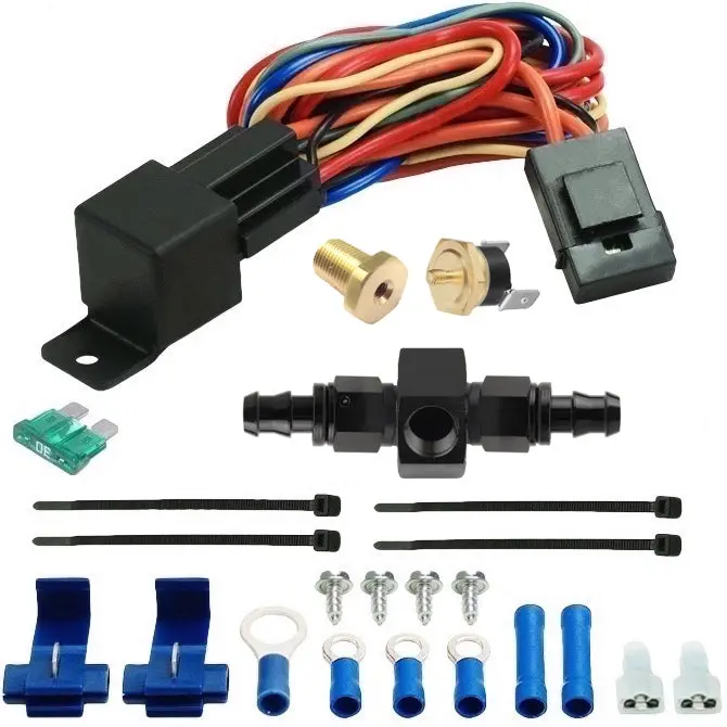 Transmission Cooler Hose Adapter Electric Fan Thermostat Temp Switch Kit 1