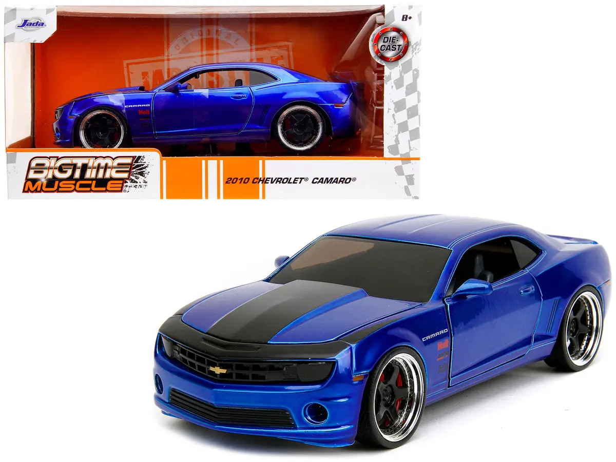 2010 Chevrolet Camaro Candy Blue With Black Hood "Bigtime Muscle" Series 1/24 Diecast Model Car By Jada 1