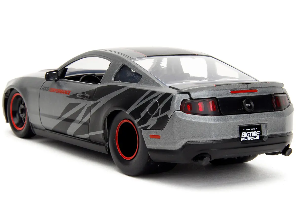 2010 Ford Mustang Gt Matt Gray Metallic With Black Graphics And Stripes "Ford Performance" "Bigtime Muscle" Series 1/24 Diecast Model Car By Jada 2