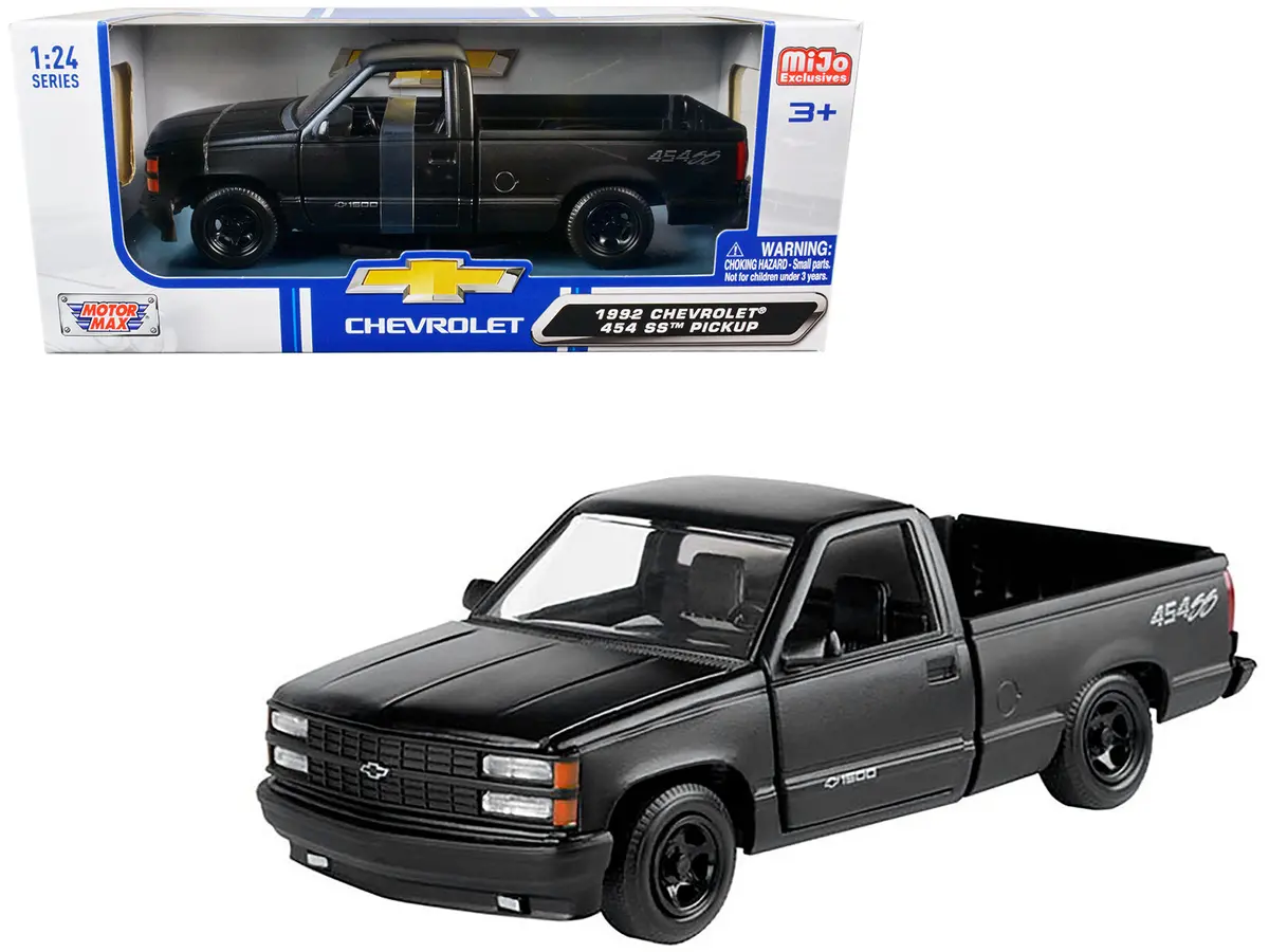 1992 Chevrolet 454 Ss Pickup Truck Matte Black 1/24 Diecast Model By Motormax 1