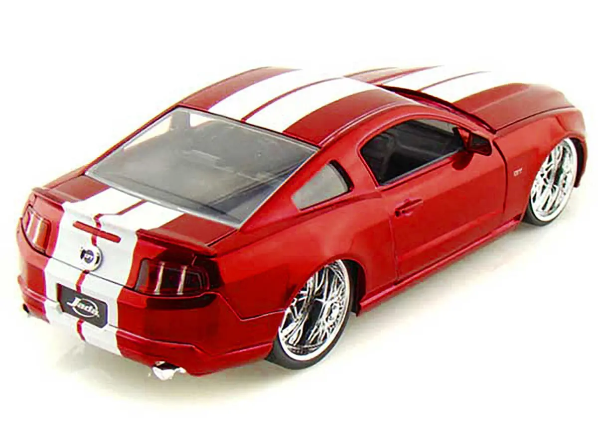 2010 Ford Mustang Gt Red Metallic With White Stripes "Bigtime Muscle" Series 1/24 Diecast Model Car By Jada 2